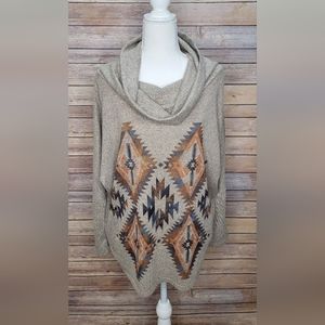 Filly Flair Aztec Cowel Neck Top in Taupe - Medium